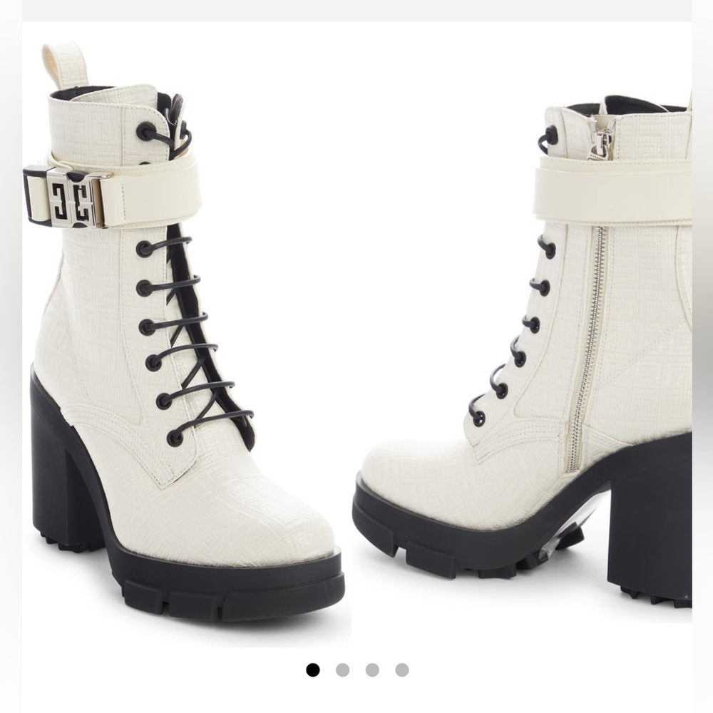 NEW❤️Givenchy Terra 4G Buckle Block Heel Combat Boot BEIGE, Size 10/40